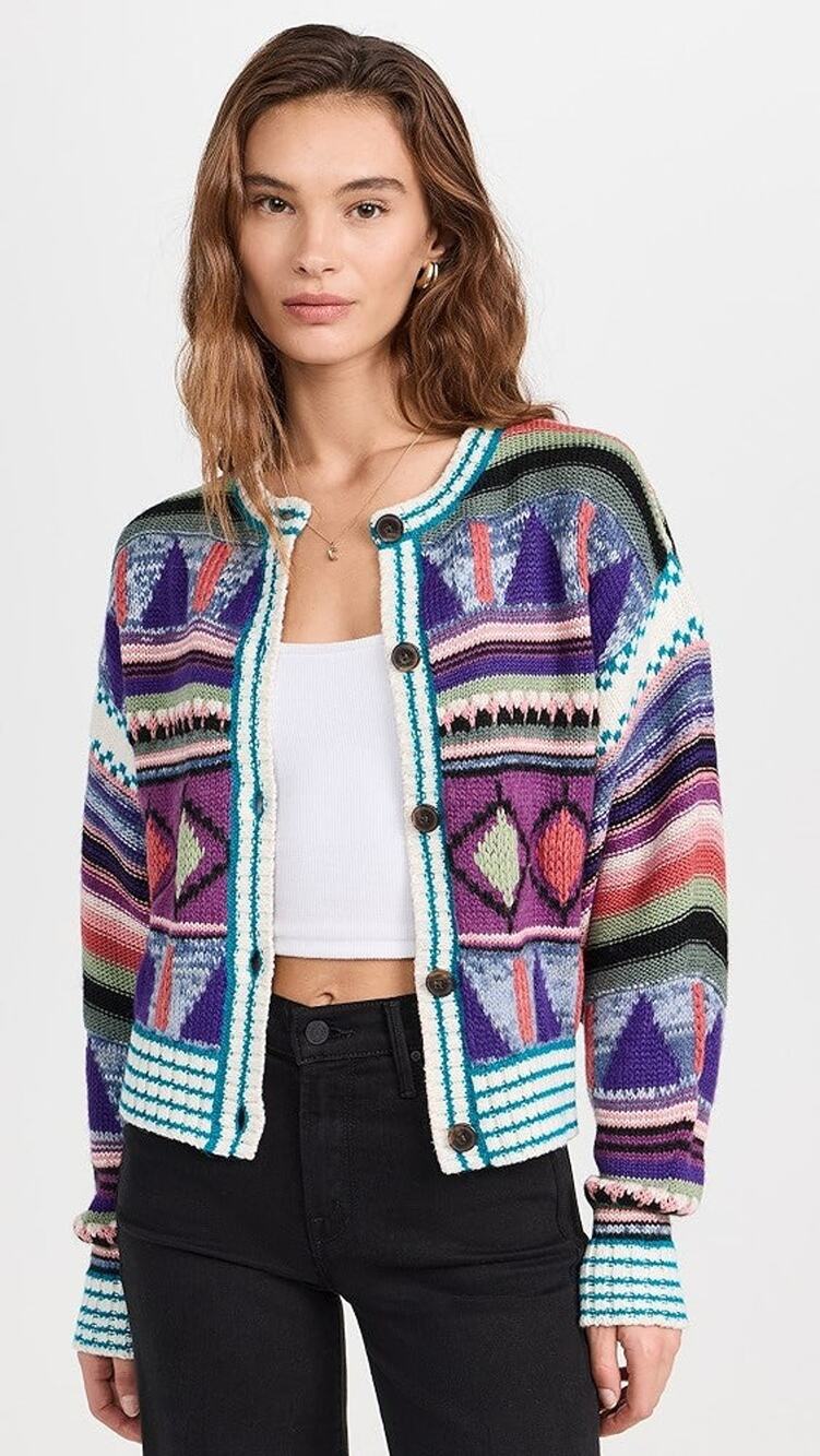 Mother Soaring High Intarsia Knit Cardigan - S Flying Flags
